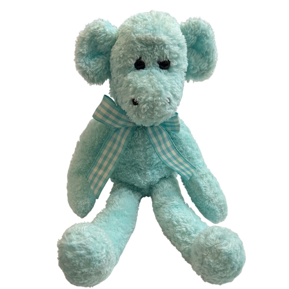 Commonwealth Vintage Elephant Plush Gingham Bow Blue 12in Polyester 1999 Kids